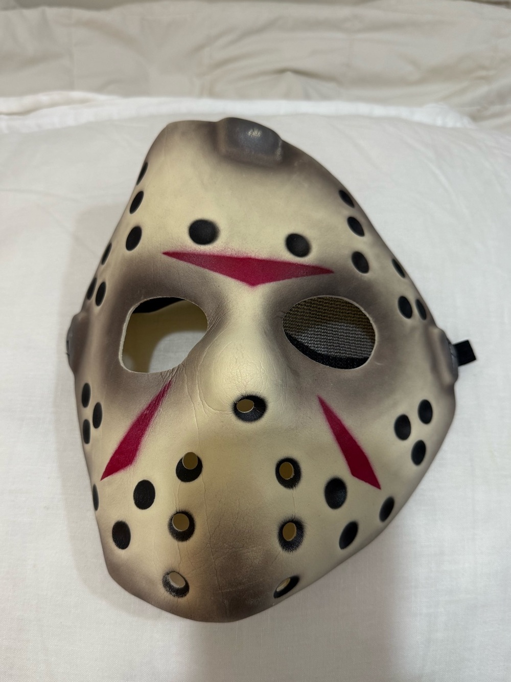 Kids Cream Jason Mask/Costume with Red Accents Flexible Lightweight Material